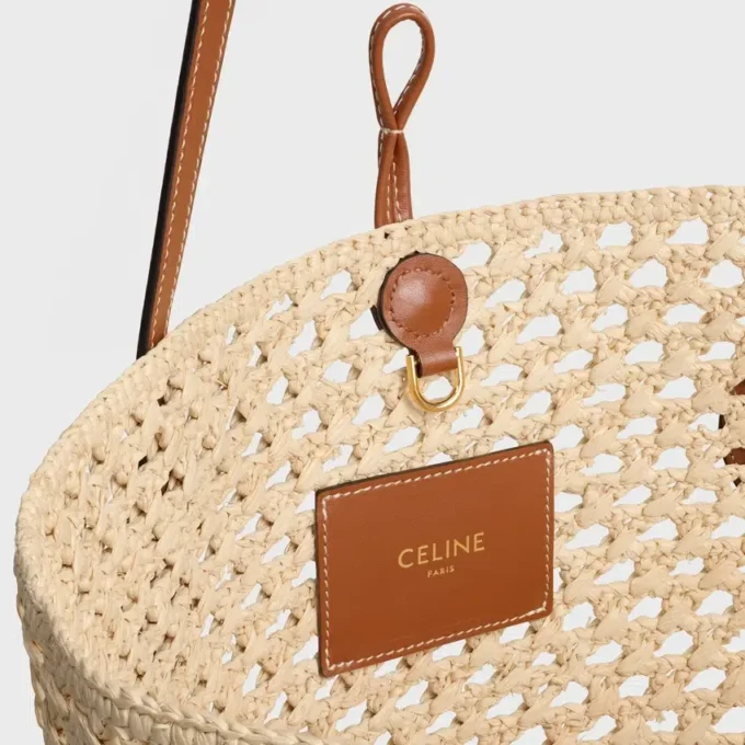 Bucket Triomphe Beads Basket in rafia e pelle di vitello Bucket Triomphe Beads Basket in rafia e pelle di vitello