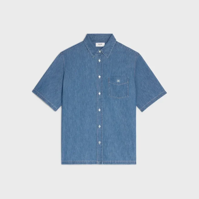 Camicia a maniche corte in denim di cotone