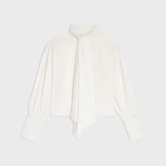 Camicia corta con collo alla lavallière in twill di seta