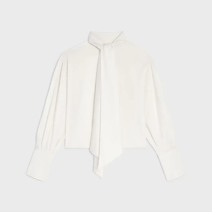 Camicia corta con collo alla lavallière in twill di seta Camicia corta con collo alla lavallière in twill di seta