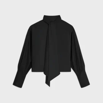 Camicia corta con collo alla lavallière in twill di seta