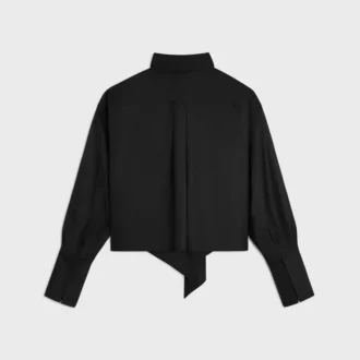 Camicia corta con collo alla lavallière in twill di seta