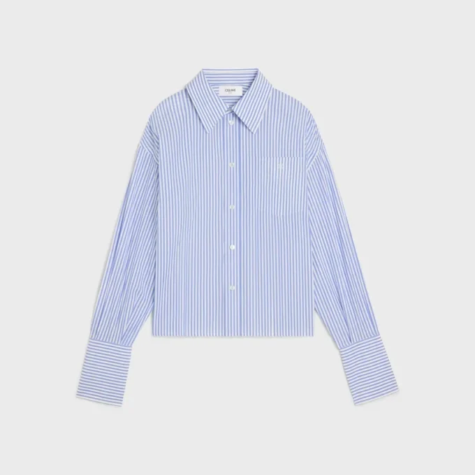 Camicia corta in popeline di cotone a righe