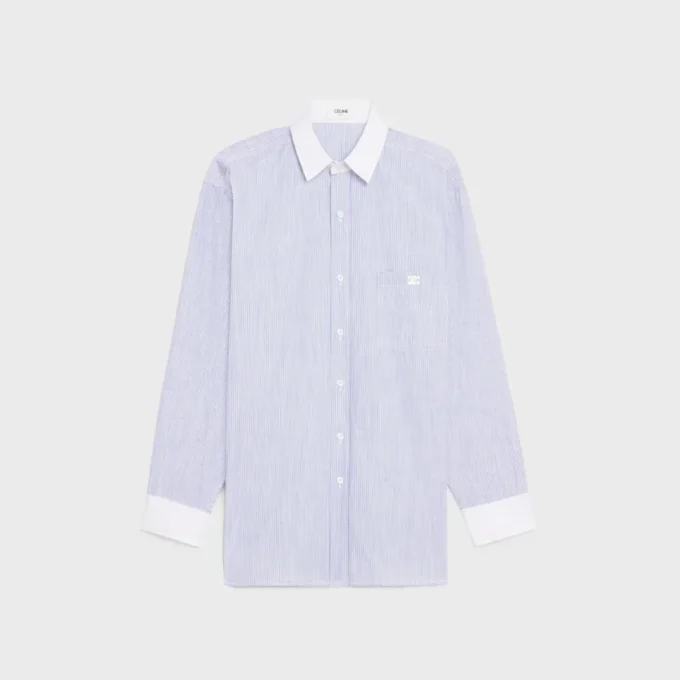 Camicia oversize in cotone chambray a righe