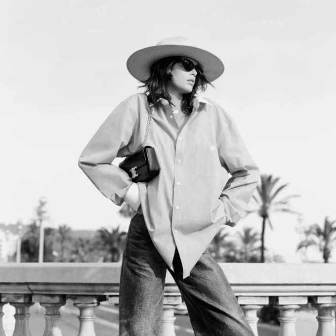 Camicia oversize in cotone chambray a righe