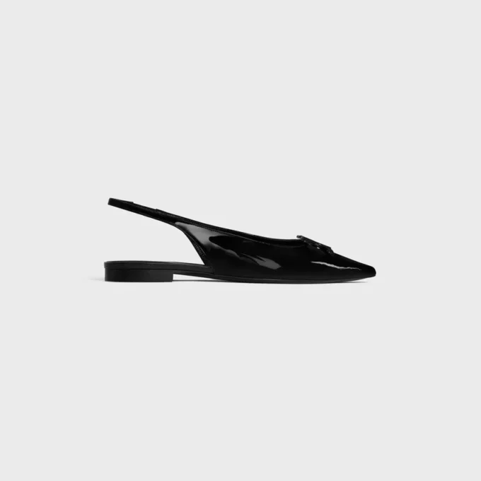 CELINE Alma Triomphe Flat Slingback in pelle di vitello verniciata CELINE Alma Triomphe Flat Slingback in pelle di vitello verniciata