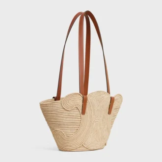 CELINE Classic Panier Small Braided Triomphe in rafia e pelle di vitello
