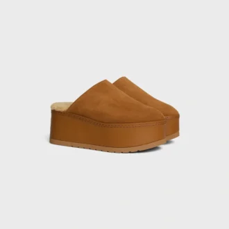 CELINE Dana – Mule con zeppa in pelle di vitello scamosciata