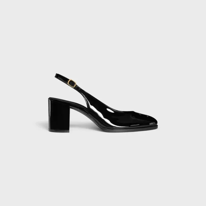 CELINE Lily Slingback Triomphe traforata in pelle di vitello verniciata CELINE Lily Slingback Triomphe traforata in pelle di vitello verniciata