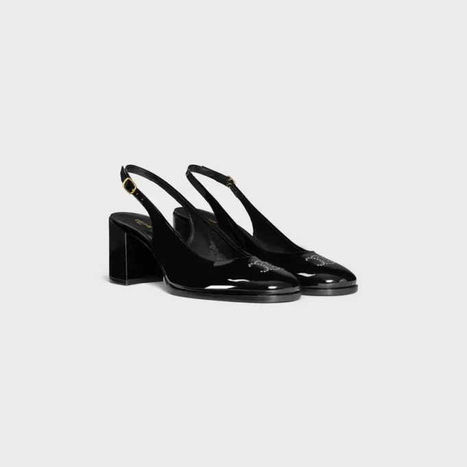 CELINE Lily Slingback Triomphe traforata in pelle di vitello verniciata CELINE Lily Slingback Triomphe traforata in pelle di vitello verniciata