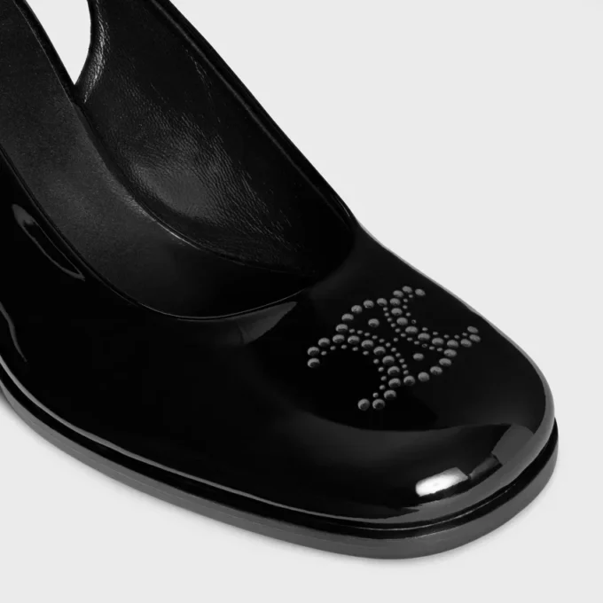CELINE Lily Slingback Triomphe traforata in pelle di vitello verniciata CELINE Lily Slingback Triomphe traforata in pelle di vitello verniciata