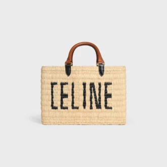 CELINE Paris Panier  in rafia e pelle di vitello
