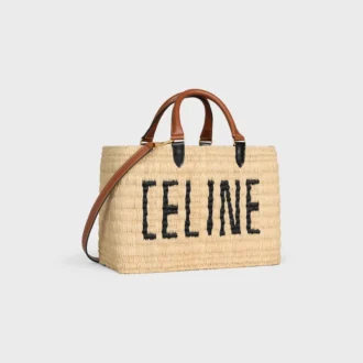 CELINE Paris Panier  in rafia e pelle di vitello