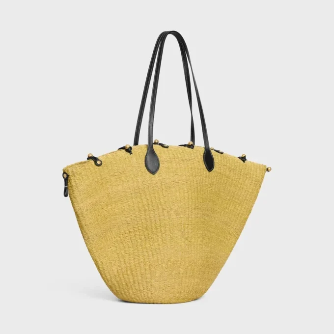 Cestino con grandi perline Triomphe in sisal e pelle di vitello Cestino con grandi perline Triomphe in sisal e pelle di vitello