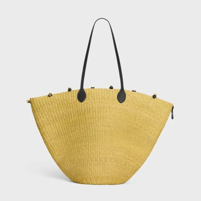 Cestino con grandi perline Triomphe in sisal e pelle di vitello Cestino con grandi perline Triomphe in sisal e pelle di vitello