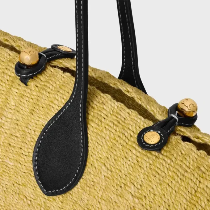 Cestino con grandi perline Triomphe in sisal e pelle di vitello Cestino con grandi perline Triomphe in sisal e pelle di vitello