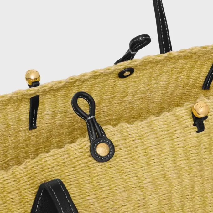 Cestino con grandi perline Triomphe in sisal e pelle di vitello Cestino con grandi perline Triomphe in sisal e pelle di vitello