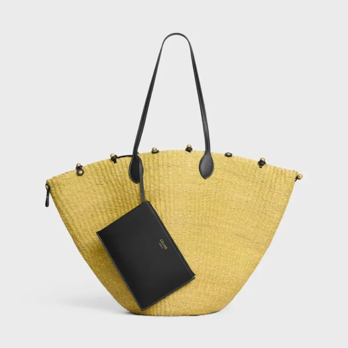 Cestino con grandi perline Triomphe in sisal e pelle di vitello Cestino con grandi perline Triomphe in sisal e pelle di vitello