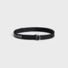 Cintura larga 30 mm con doppio anello in tessuto jacquard e pelle di vitello Cintura larga 30 mm con doppio anello in tessuto jacquard e pelle di vitello