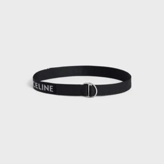 Cintura larga 30 mm con doppio anello in tessuto jacquard e pelle di vitello