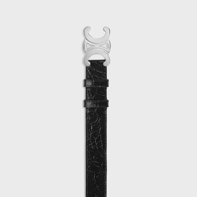 Cintura Triomphe da 30 mm in pelle di vitello goffrata coccodrillo Cintura Triomphe da 30 mm in pelle di vitello goffrata coccodrillo