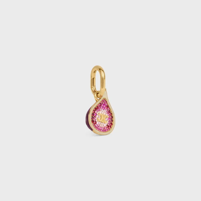 Ciondolo a forma di fico in ottone con finitura dorata, smalto e strass Ciondolo a forma di fico in ottone con finitura dorata, smalto e strass