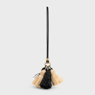 Ciondolo Multi Pompon in rafia e pelle di agnello liscia