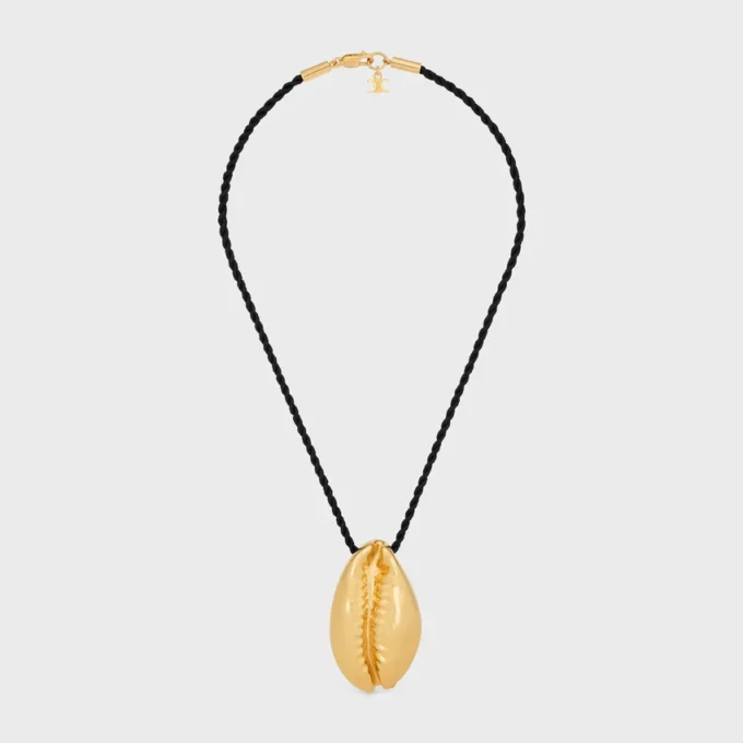 Collana CELINE Dafila Shell in ottone con finitura dorata e seta