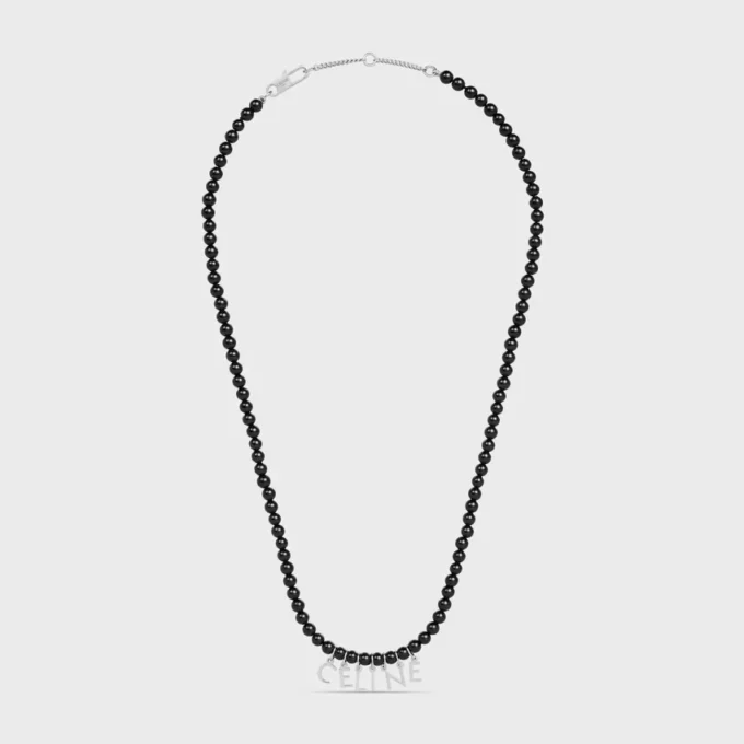Collana CELINE Monochroms con perline in onice e ottone con finitura in rodio Collana CELINE Monochroms con perline in onice e ottone con finitura in rodio