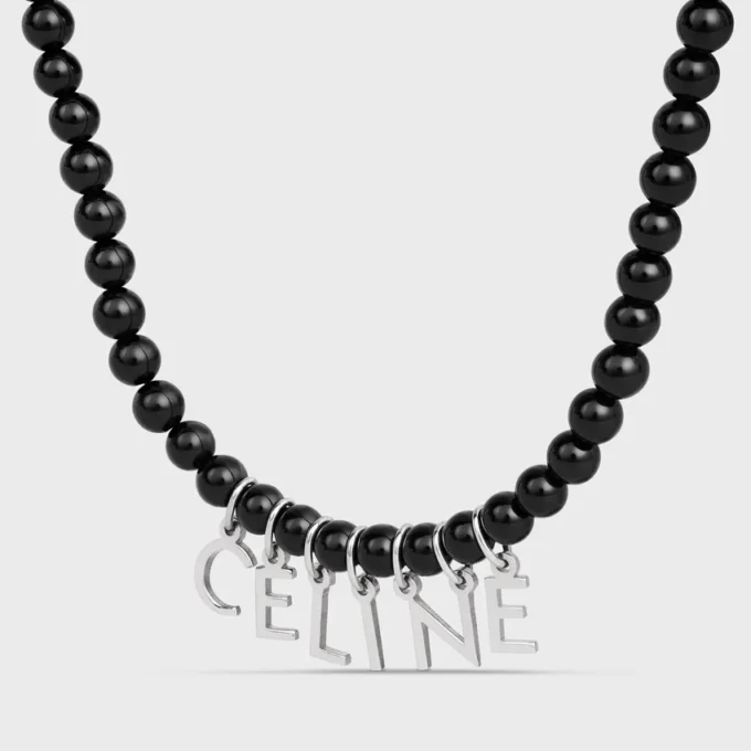 Collana CELINE Monochroms con perline in onice e ottone con finitura in rodio Collana CELINE Monochroms con perline in onice e ottone con finitura in rodio