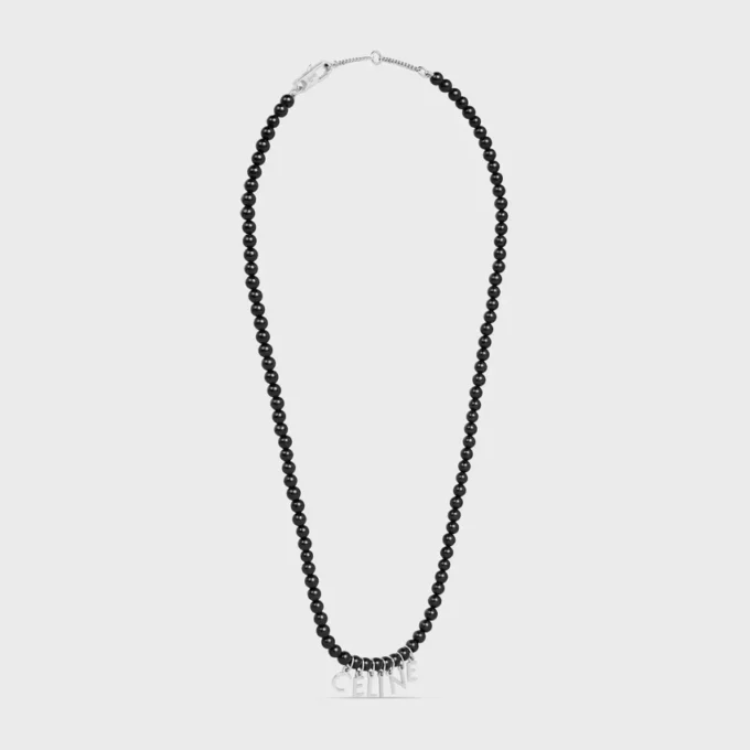 Collana CELINE Monochroms con perline in onice e ottone con finitura in rodio Collana CELINE Monochroms con perline in onice e ottone con finitura in rodio