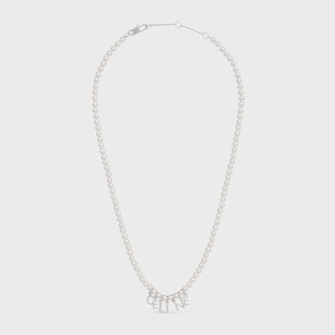 Collana CELINE Monochroms in perle di vetro e ottone con finitura in rodio Collana CELINE Monochroms in perle di vetro e ottone con finitura in rodio