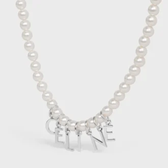 Collana CELINE Monochroms in perle di vetro e ottone con finitura in rodio