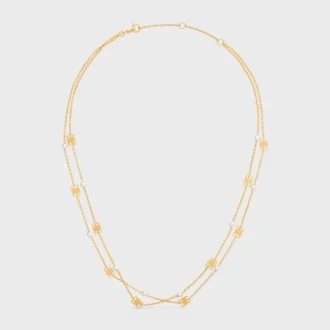 Collana doppia Triomphe Pearl in ottone con finitura dorata e perle in resina
