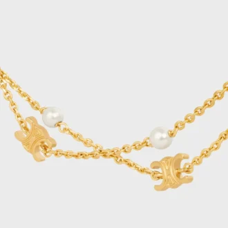 Collana doppia Triomphe Pearl in ottone con finitura dorata e perle in resina