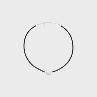 Collana Knot in pelle di vitello e ottone con finitura in rodio