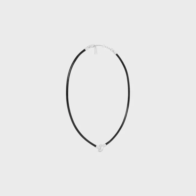 Collana Knot in pelle di vitello e ottone con finitura in rodio Collana Knot in pelle di vitello e ottone con finitura in rodio
