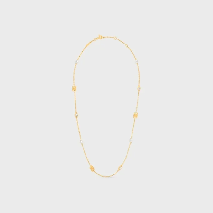 Collana Les Perles CELINE in strass, perle in resina e ottone con finitura dorata Collana Les Perles CELINE in strass, perle in resina e ottone con finitura dorata