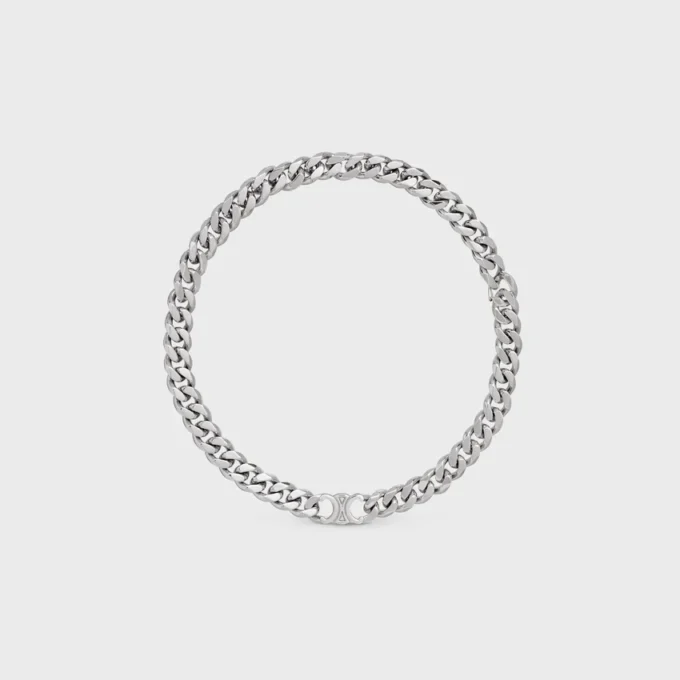 Collana Triomphe Gourmette in ottone con finitura in rodio Collana Triomphe Gourmette in ottone con finitura in rodio
