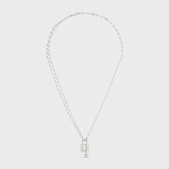 Collana Triomphe Lock in ottone con finitura in rodio