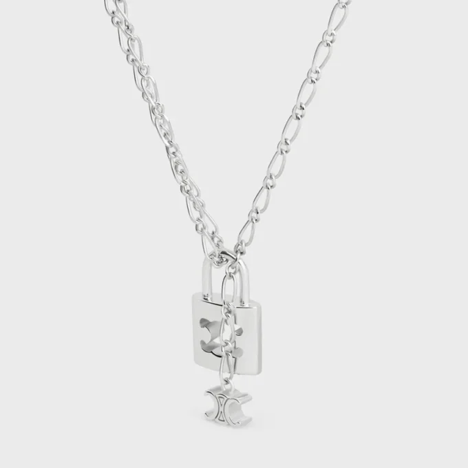 Collana Triomphe Lock in ottone con finitura in rodio