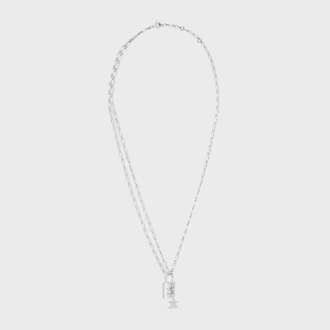 Collana Triomphe Lock in ottone con finitura in rodio