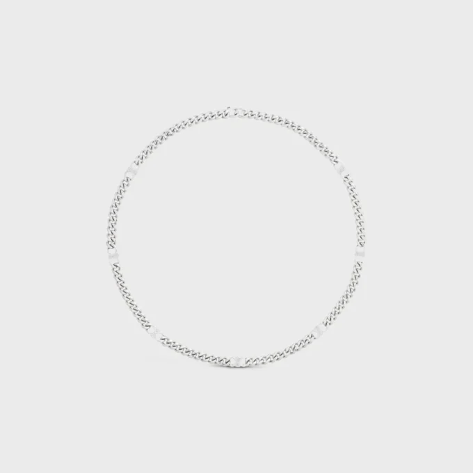 Collana Triomphe Small Gourmette in ottone con finitura in rodio Collana Triomphe Small Gourmette in ottone con finitura in rodio