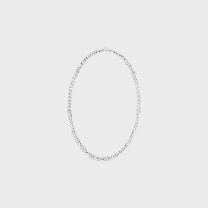 Collana Triomphe Small Gourmette in ottone con finitura in rodio Collana Triomphe Small Gourmette in ottone con finitura in rodio
