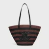 Couffin CELINE Classic Panier in rafia a righe e pelle di vitello
