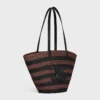 Couffin CELINE Classic Panier in rafia a righe e pelle di vitello