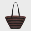 Couffin CELINE Classic Panier in rafia a righe e pelle di vitello