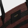Couffin CELINE Classic Panier in rafia a righe e pelle di vitello