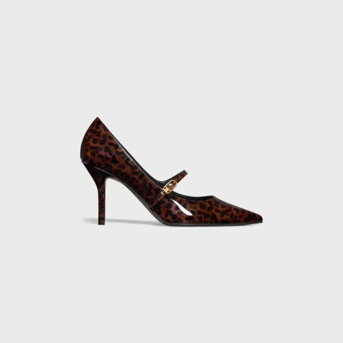 Décolleté con cinturini CELINE Judy in pelle di vitello verniciata con stampa leopardata Décolleté con cinturini CELINE Judy in pelle di vitello verniciata con stampa leopardata