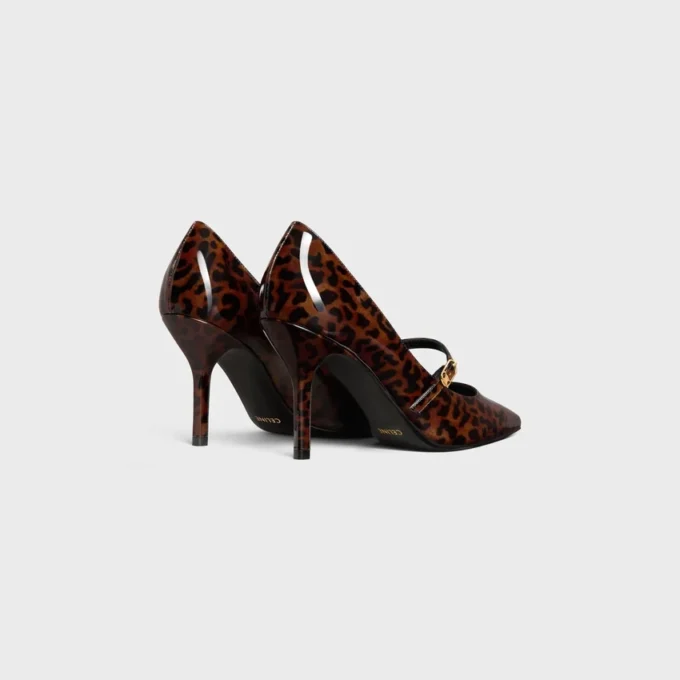 Décolleté con cinturini CELINE Judy in pelle di vitello verniciata con stampa leopardata Décolleté con cinturini CELINE Judy in pelle di vitello verniciata con stampa leopardata